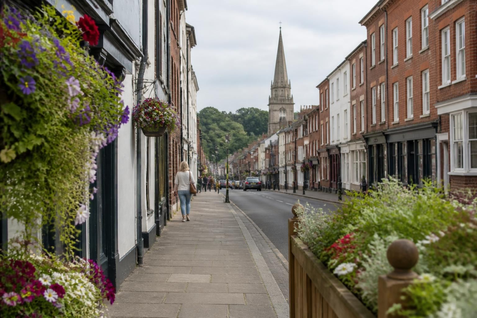 Classic market-town neighborhood street in Newbury, UK.