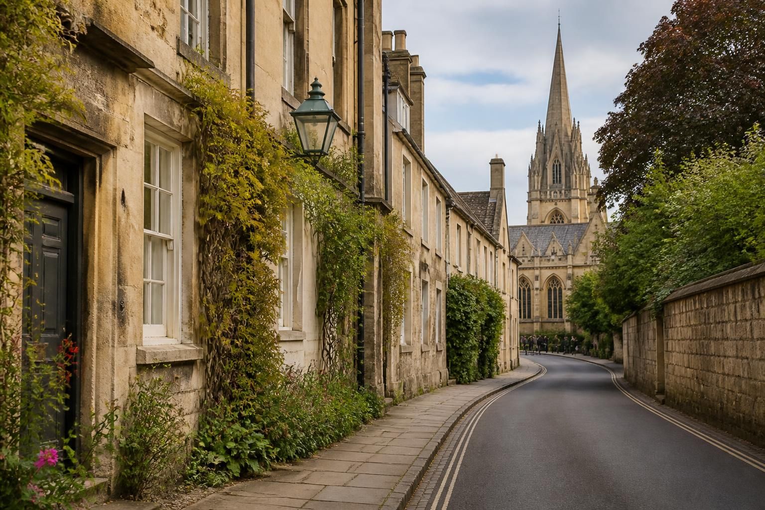 Historic residential district street in Oxford, UK.