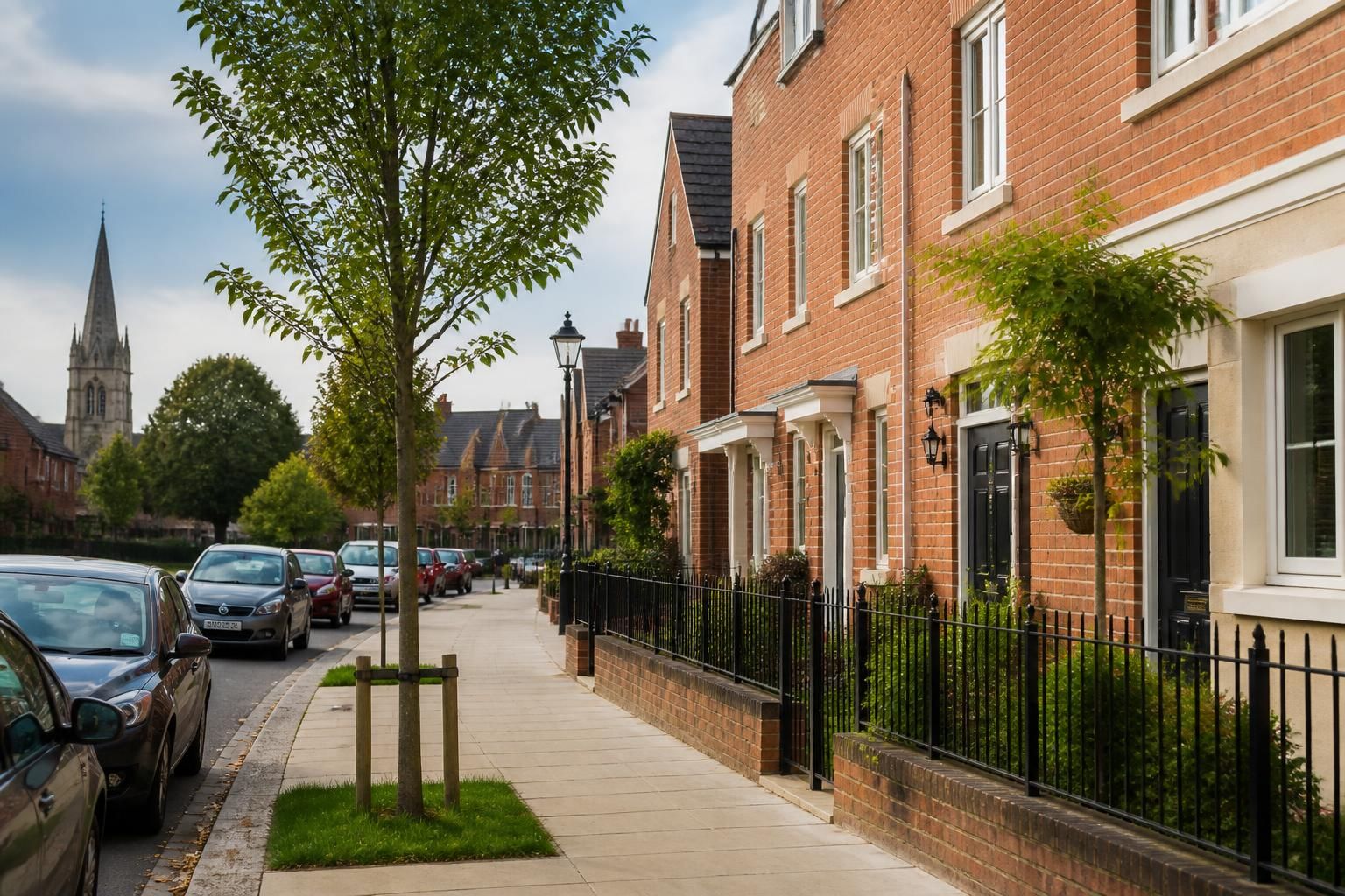 Modern residential neighborhood street in Reading, UK.