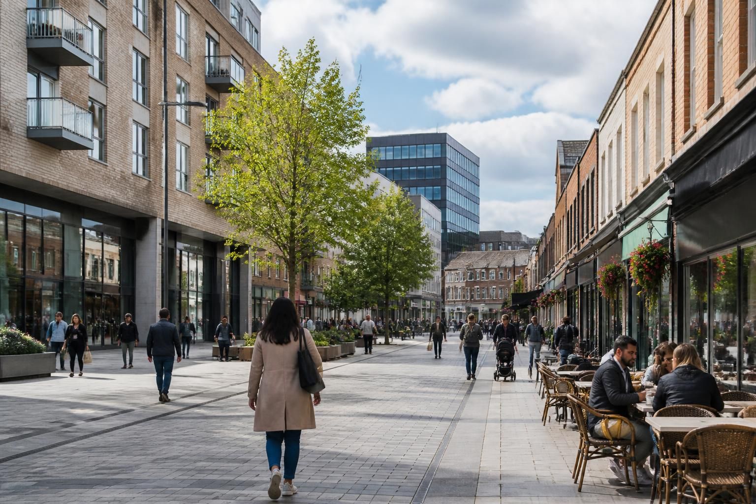Residential and commercial district scene in Slough, UK.