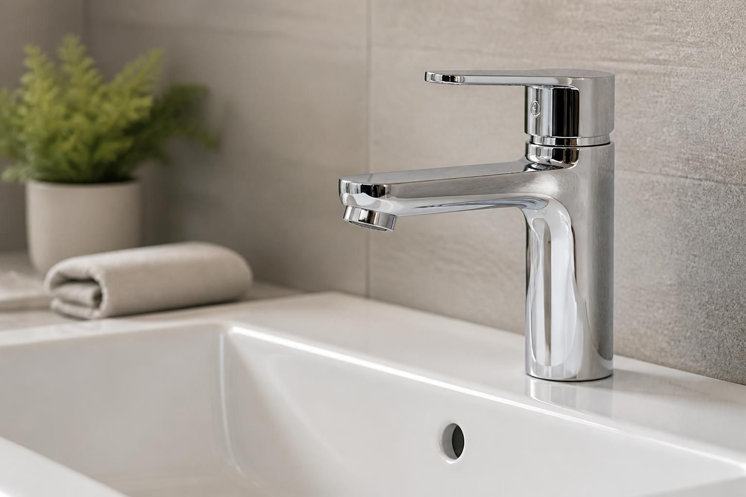 Newly replaced tap over a clean sink or basin.