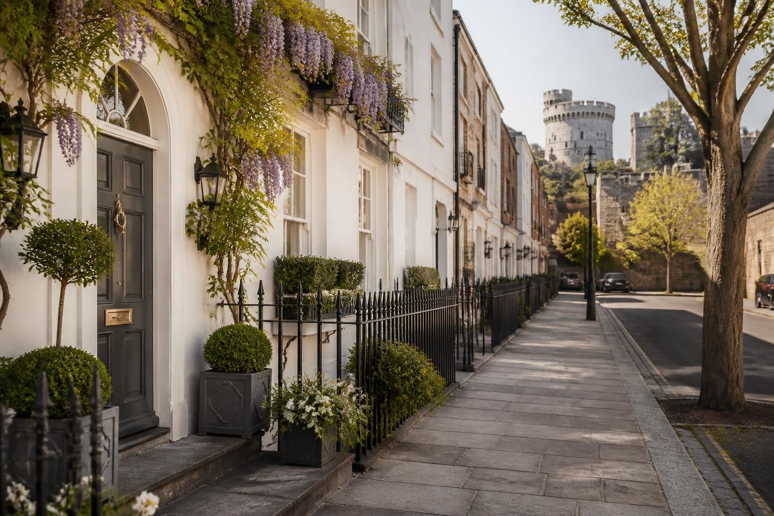 Elegant residential street near Windsor, UK.
